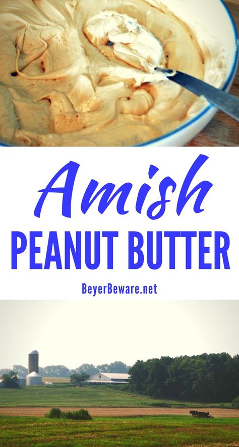 Amish peanut butter recipe is the sweet combination of marshmallow fluff, peanut butter, honey and a totally random secret ingredient. Marshmallow Fluff Peanut Butter, Amish Peanut Butter Spread, Amish Peanut Butter, Peanut Butter Spread, Peanut Butter Recipe, Peanut Butter Marshmallow, Butter Honey, Recipes With Marshmallows, Peanut Butter Honey