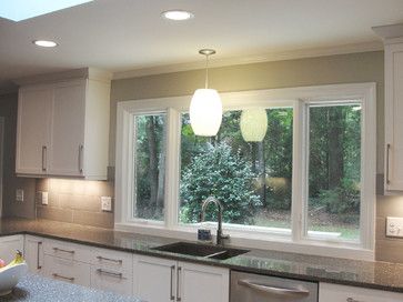 Large Window Over Sink - Contemporary - Kitchen - raleigh - by Anne Paul Large Kitchen Window Over Sink, Window Above Sink, Large Kitchen Window, Kitchen Sink Remodel, Window Over Sink, Kitchen Sink Window, Kitchen Window Design, Best Kitchen Sinks, Diy Dining Room