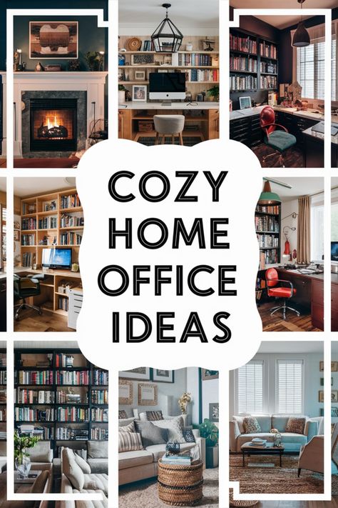 Cozy home office ideas featuring warm lighting, bookshelves, and comfortable furniture. Professional Home Office With Sofa, Office With Loveseat Layout, Home Office Reading Room, Sunroom Home Office, Office Ideas With Couch, Office Sitting Room Combo, Small Office Nook, Office Sitting Area, Cozy Home Office Ideas