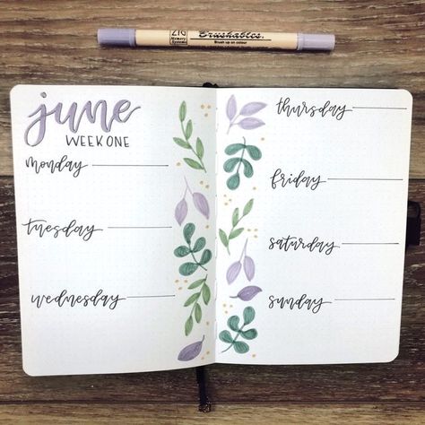 Floral Bullet Journal Theme, Floral Bullet Journal, Journal Weekly Layout, Bullet Journal Simple, June Bullet Journal, Journal Simple, Bullet Journal Weekly Layout, Bullet Journal Page, Bullet Journal Weekly