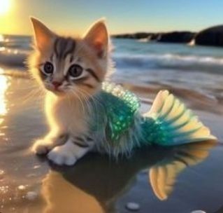 Kitty Mermaid, Cat Mermaid, Mermaid Cat, Mythical Creatures Fantasy, Amazing Animal Pictures, Kids Painting, Cat Hacks, Fairy Pictures, Gorgeous Cats