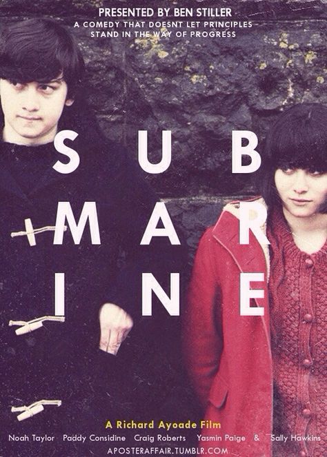 Submarine (2010) “That's a big love letter," she says, squinting. I know what I'm going to say and for a moment I wish there was a film crew documenting my day-to-day life: "I've got a big heart," I say.” Submarine Poster, Submarine 2010, Noah Taylor, Submarine Movie, Craig Roberts, Richard Ayoade, Ben Stiller, Indie Films, I Love Cinema