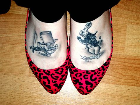 Alice in Wonderland Alice In Wonderland Tattoo, Wonderland Tattoo, Rabbit Tattoos, Cartoon Tattoos, Foot Tattoo, Tattoo Blog, Disney Tattoos, Adventures In Wonderland, Foot Tattoos