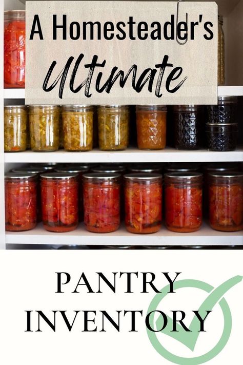 Homestead Stockpile, Pantry Stockpile List, Canning Pantry Staples, Master Pantry Inventory List, Cabin Pantry Ideas, Stock Pile Food List, Homestead Pantry Ideas, Homestead Pantry Design, Prepper Pantry Inventory List