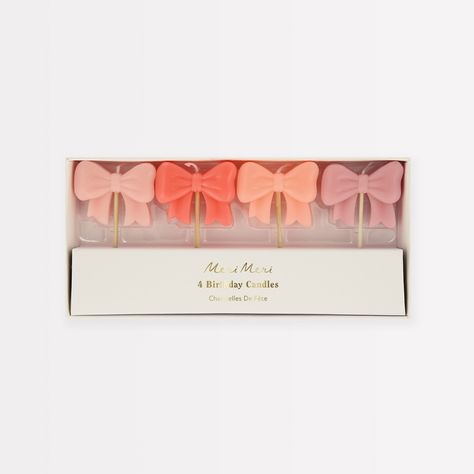 Bows are so on-trend, so our clever designers have used them to create stylish birthday candles. The soft shades of pink are ideal for a princess party, ballet party or baby shower.