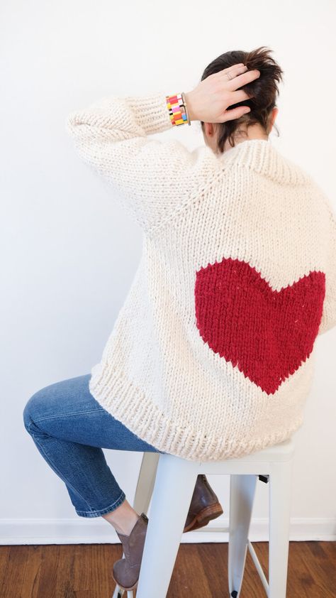 Big Heart Cardigan Sweater Knitting Pattern — Ashley Lillis Cocoon Cardigan Pattern, Heart Cardigan, Hat Patterns Free, Lion Brand Wool Ease, Sweater Knitting Pattern, Knitting Patterns Free Hats, Pull Bebe, Knit Vest Pattern, Knitted Heart