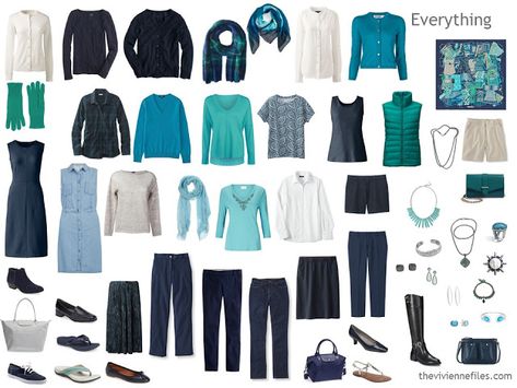 24-piece capsule wardrobe in navy, beige, turquoise and jade The Vivienne Files, Vivienne Files, Wardrobe Sets, Minimalist Capsule Wardrobe, Wardrobe Planning, The Vivienne, Fashion Capsule, Minimalist Wardrobe, Travel Wardrobe