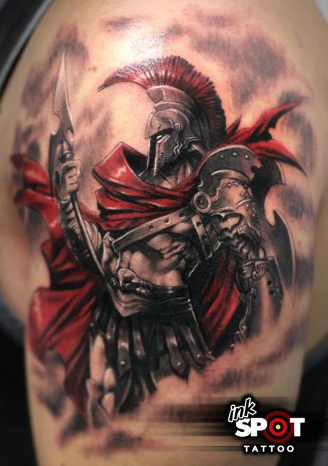 Greek God of War Ares tattoo in color. Ares Tattoo, God Tattoo, Spartan Tattoo, Greek God, Greek Mythology, Tattoo On, A Man