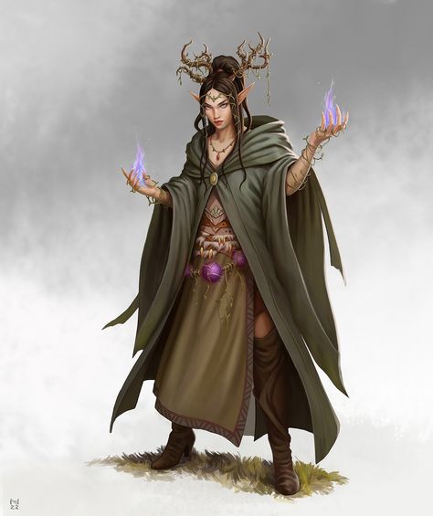 ArtStation - She Elf, Naime Mirahmadian Wild Elf Dnd, Wood Elf City, Dark Fey Art, Dusk Elf, Druid Inspiration, Female Shaman, Elf City, Fantasy Elf, Nature People