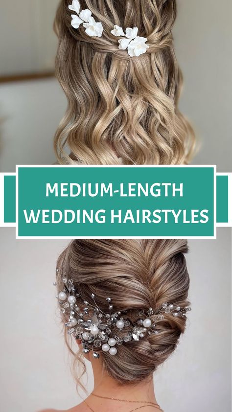 Medium-Length Wedding Hairstyles Wedding Hair For Medium Length Half Up, Bridal Shower Hairstyles The Bride, Bridal Hair Half Up Medium Length, Wedding Hairstyles Half Up Half Down Medium Length, Bridal Hair Half Up Medium, Bridal Hairstyles Medium Length, Half Up Half Down Wedding Hair Medium Length, Half Updos For Medium Length Hair, Should Length Hair Styles