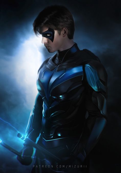 Nightwing Suit, Nightwing Art, Nightwing Wallpaper, Batman Painting, Brenton Thwaites, Nightwing And Starfire, Super Human, Marvel Vs, Social Media Pages