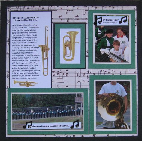 Marching Band Right Side - Scrapbook.com Marching Band Scrapbook Ideas, Italy Scrapbook, Senior Scrapbook Ideas, November Planner, Make A Paper Bag, Senior Poster, Music Scrapbook, School Layouts, Scrapbook School