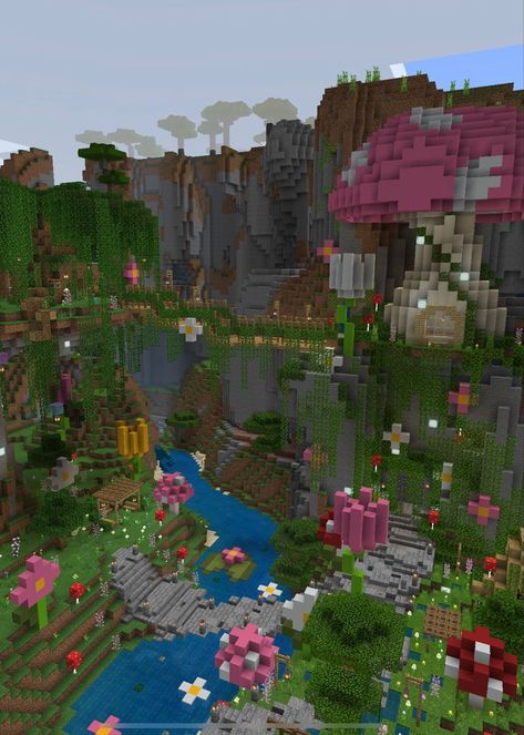 Fairy Cottage Core Aesthetic, Minecraft Fairy Cottage, Aesthetic World, Mc Ideas, Minecraft Tutorials, Fairy Cottage Core, Rumah Minecraft Sederhana, Bangunan Minecraft, Minecraft Farm