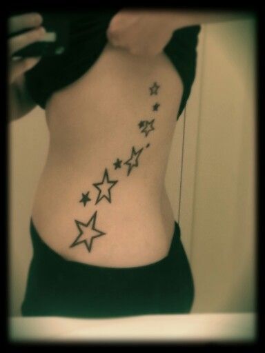 My stars tattoo Stars On Ribs Tattoo, Hips Tattoo Women Side, Side Stomach Tattoos, Ribs Tattoo, Stomach Tattoos Women, Stars Tattoo, Hip Tattoos Women, Tattoos Women, Stomach Tattoos