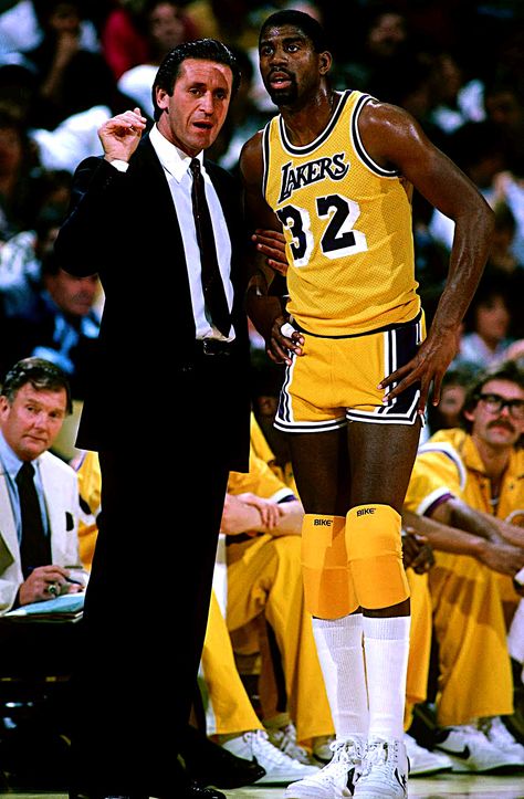 Pat Riley and Magic Johnson Showtime Lakers, Project Pat, Pat Riley, James Worthy, Basketball Players Nba, I Love Basketball, Lakers Basketball, Basketball Photography, Nba Legends