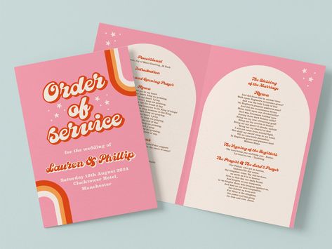 1970s disco wedding order of service booklets - order of the day - wedding program - Nancy wedding collection Order Of The Day Wedding, Disco Wedding, 1970s Disco, Opening Prayer, Disco Style, Word Count, Order Of The Day, Order Of Service, Wedding Order