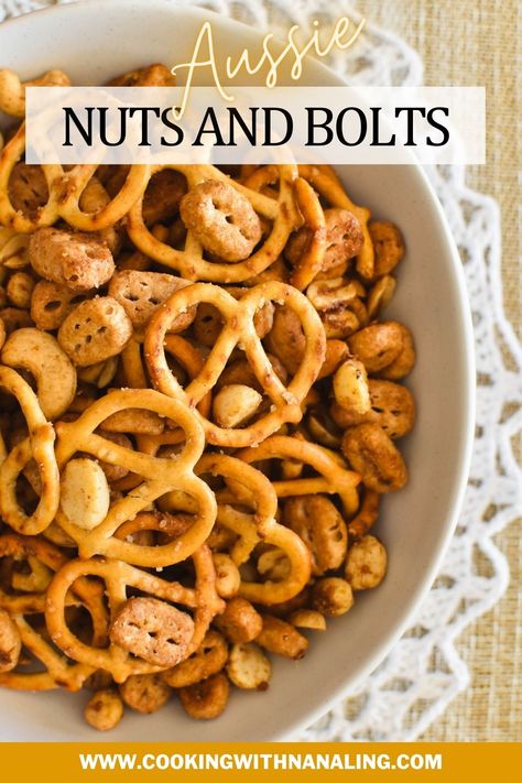 The snack that keeps everyone coming back for more. This Nuts and Bolts recipe has been around for a while but never gets old! Easy Nuts And Bolts Recipe, Nuts And Bolts Recipe Best, Nuts And Bolts Recipe, Apple Shortcake, Honeycomb Recipe, Baileys Fudge, Scotch Pancakes, Custard Slice, Rice Crisps