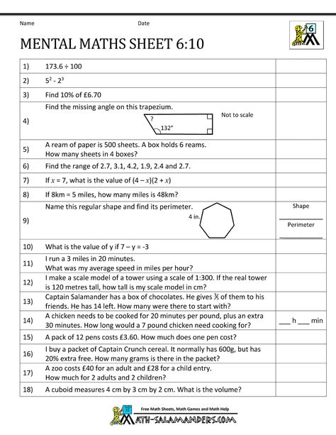 year 6 mental maths worksheets 10 Year 10 Maths Worksheets, Maths Hacks, Year 6 Maths Worksheets, Year 7 Maths Worksheets, Year 6 Maths, Grade 6 Math Worksheets, Class 6 Maths, Mental Maths Worksheets, Mental Maths