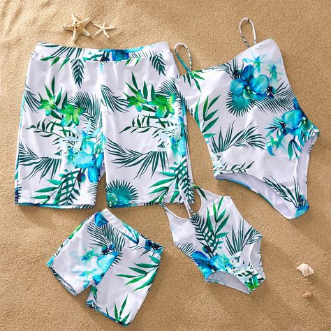 Kawaii Bathing Suit, Family Bathing Suits, Mermaid Tails For Kids, Girls Fashion Tops, Mommy Daughter Outfits, Blue Flower Print, Toddler Swimsuits, Summer Bathing Suits, Best Friend Outfits