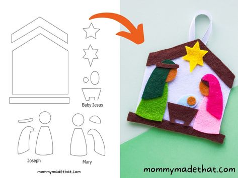 Nativity Applique Pattern Free, Diy Felt Nativity Free Pattern, Nativity Scene Preschool Craft, Manger Template Free Printable, Navity Craft For Kids, Felt Nativity Ornaments Pattern, Nativity Felt Pattern, Nativity Templates Free Printable, Kids Nativity Crafts