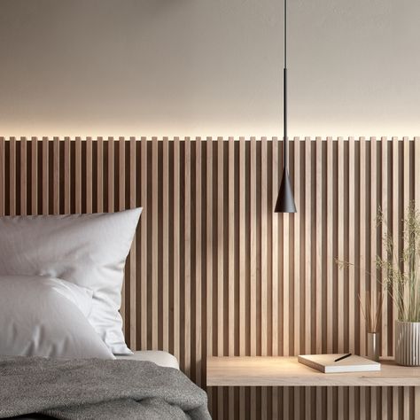 Slat Wall, Master Bedding, Main Bedroom, Night Stand, Design Living, Wooden Wall, 인테리어 디자인, Bedroom Wall, Bedroom Inspirations