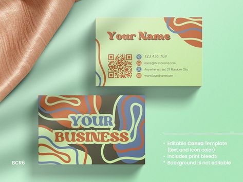 Retro Business Card, Vintage Style, Editable Canva Template, Groovy Style, 60's branding, Groovy Business Card, Funky, Old Fashion Retro Business Card, Business Card Stand, School Boxes, Pink Business Card, Business Stationary, Business Card Design Creative, Ebook Marketing, Appointment Cards, Ebook Template