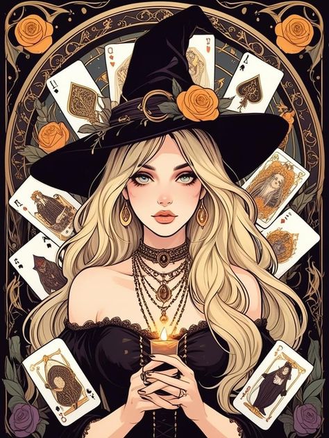 Goddess Witch, Witch Drawing Aesthetic, Blonde Witch Aesthetic, Witch Fairy, Witch Oc Art, Witch Illustration Art, Blonde Witch, Cute Witch Art, Witchy Artwork