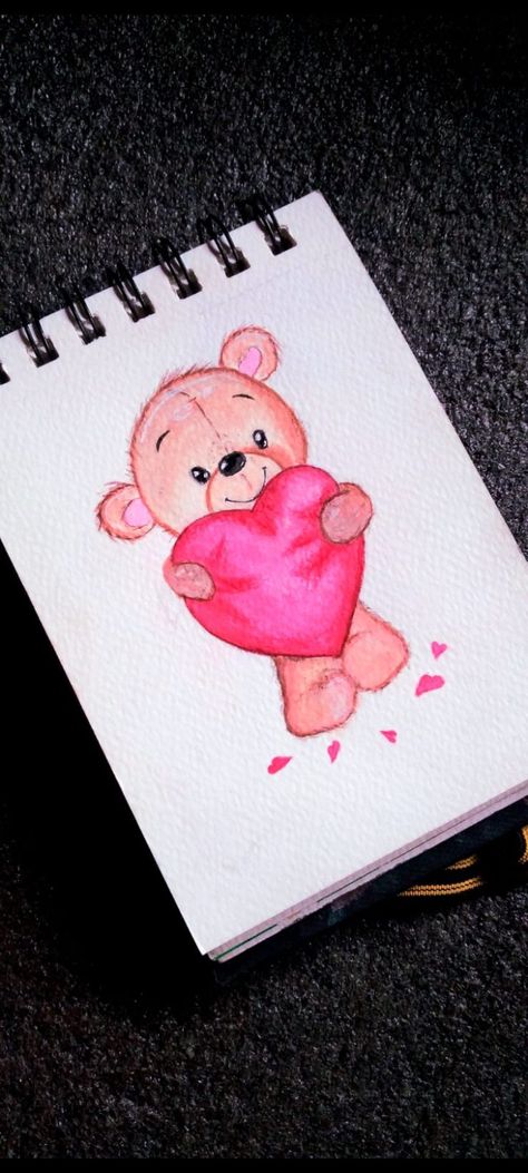 Cute teddy bears drawing with a heart Pink Teddy Bear Drawing, Bear Holding A Heart Drawing, Bear Holding Balloons Drawing, Teddy Bear Painting Canvas, Teddy Bear Painting Easy, Cute Teddy Drawing, A Heart Painting, Cute Teddy Bear Drawing, Teddy Bear Painting