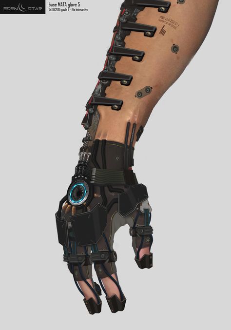 Eden Star Prop - Arm 'MATA Tool' Augmentation, Gavin Li on ArtStation at https://www.artstation.com/artwork/Xa3Aw Body Augmentation Cyberpunk, Futuristic Gloves Concept Art, Cybernetic Augmentation, Bionic Arm, Kraftangan Prasekolah, Mechanical Arm, Futuristic Armour, Metal Arm, Cyberpunk Fashion