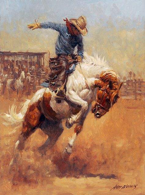 AndyThomas-DustyBronc Andy Thomas, Cowboy Artwork, Cowboy Pictures, Bull Rider, Western Artwork, Wilde Westen, Western Paintings, Cowgirl Art, Cowboy Horse