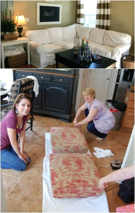 20 Easy To Make DIY Slipcovers That Add New Style To Old Furniture No Sew Slipcover, Drop Cloth Slipcover, Diy Couch Cover, Diy Sofa Cover, Couch Makeover, Diy Chair Covers, Sectional Covers, Cheap Couch, Upholstery Diy