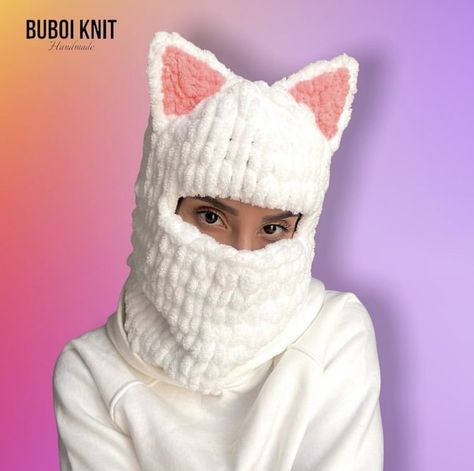 Cat Balaclava, Ski Balaclava, Cap Cute, Kawaii Hoodie, Alize Puffy, Woolen Cap, Yarn Hats, Hat Women, Cute Cosplay