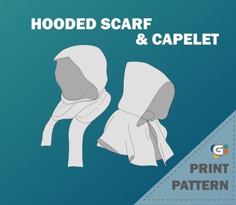 Hooded Cowl Pattern Sewing, Hood Pattern Sewing, Capelet Pattern, Making Scarves, Hood Pattern, Circle Math, Fabric Ideas, Hooded Cloak, Hooded Scarf