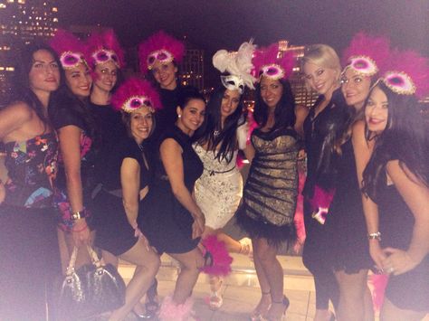 Bachelorette masquerade party This Is literally what I want! Everyone in black with hot pink masquerade masks and me all in white!! Pink Masquerade Mask, Pink Masquerade, Bachelorette Lingerie Party, Hen Ideas, Lingerie Bachelorette, Bach Bash, Party Tattoos, Masquerade Masks, Lingerie Party