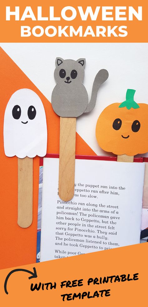 Halloween Puppets, Elementary Librarian, Halloween Bookmarks, Halloween Craft Activities, Free Printable Halloween, Halloween Crafts For Toddlers, October Crafts, Halloween Templates, Fun Halloween Crafts