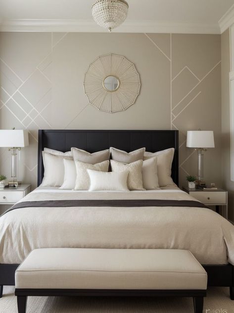 Create a stunning focal point in your bedroom with a trim accent wall. Paint the wall a neutral color and add decorative trim pieces in geometric patterns or intricate designs for a touch of elegance. Complete the look by pairing it with plush bedding and a sleek modern nightstand. Clean Bedroom Design, Trim Accent Wall, Taupe Decor, Bedroom Accent Wall Ideas, Taupe Bedroom, Plush Bedding, Accent Wall Paint, Clean Bedroom, Accent Wall Bedroom