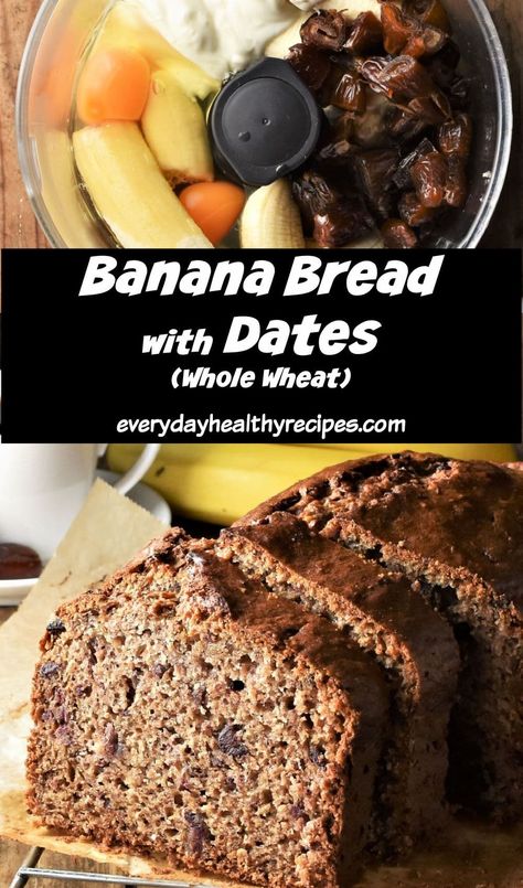 Banana Recipes No Sugar, Banana Date Bread, Banana And Date Loaf, No Sugar Banana Bread, Bread Recipe Healthy, Date Bread, Whole Wheat Banana Bread, Date Nut Bread, Banana Bread Recipe Healthy