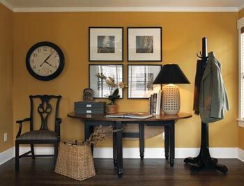 benjamin moore bryant gold is a lovely deep yellow that is warm and a good paint colour for a north facing room Benjamin Moore Paint Colours, North Facing Room, Gold Painted Walls, Warm Paint Colors, Gold Living Room Decor, Northern Exposure, Gold Living Room, Yellow Room, Deep Yellow