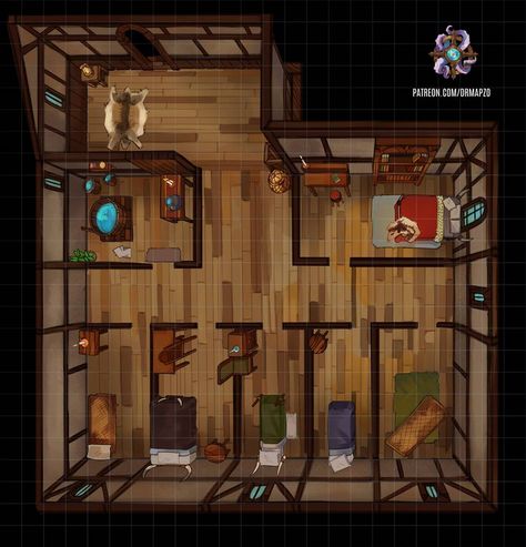 Inn, Upper Floor by Hassly on DeviantArt Dnd Hotel Map, Dnd Apartment Map, Hotel Rpg Map, Dnd Visuals, Pathfinder Maps, Dnd World Map, Ancient Tomb, Dungeons And Dragons Memes, Dnd Classes