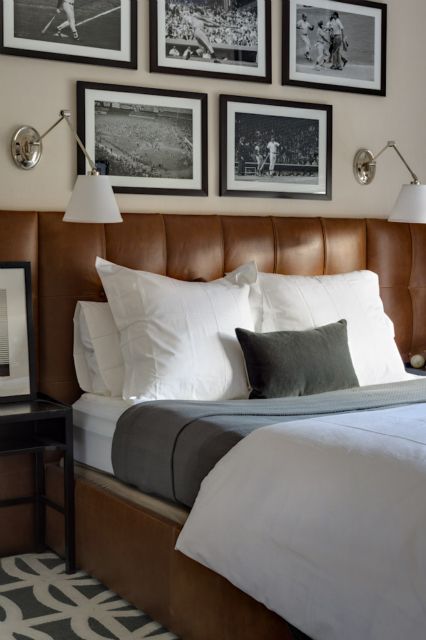 Elizabeth Bolognino is an Interior Designer based in NYC.  Since founding EBI in early 2011, her services have been in demand with 10 comple... Bedroom Ideas Men, Bachelor Bedroom, Bachelor Pad Decor, Masculine Bedroom, Bedroom Minimalist, Teenage Room, Leather Headboard, Mens Bedroom, Ideas Room