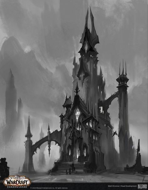 ArtStation - Shadowlands- Revendreth Early Architecture Exploration, Matt OConnor Goth Castle, Castle Tattoo, Dnd Inspiration, Environment Painting, Gothic Castle, Witchy Wallpaper, Landscape Concept, Architecture Drawing Art, Fantasy Castle