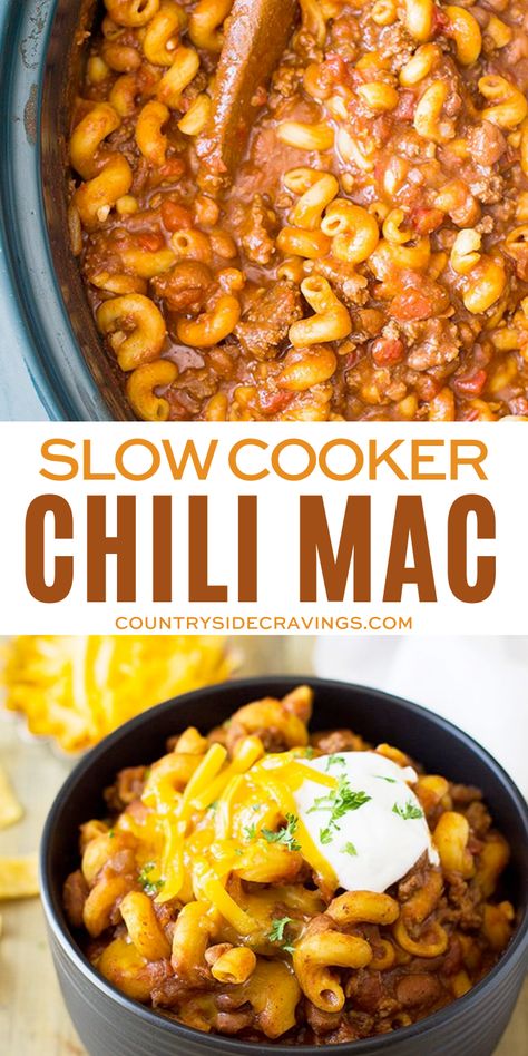 Slow Cooker Chili Mac, Meals Crockpot, Resep Pasta, Chili Mac, Chicken Crockpot, Recipes Beef, Slow Cooker Chili, Crockpot Dishes, Crock Pot Slow Cooker