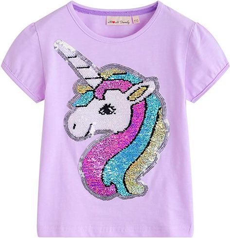 BEAUTIFUL UNICORN SEQUINS: brush the sequins up or down to see the unicorn change colors. PREMIUM QUALITY: Made of 95% Cotton and 5% Elastane. This high quality cotton leaves a luxurious softness and smooth against skin. The 5% addition of Elastane makes it stretchable, lightweight and super comfortable to wear. FANCY SHIRT: crewneck, double thread overlock, secure and durable. Fancy Shirt, Fashion Hacks Clothes, T Shirt Diy, Girls Fashion Clothes, I Love Girls, Fleece Jacket, Casual T Shirts, Girls Tshirts, T Shirt Top