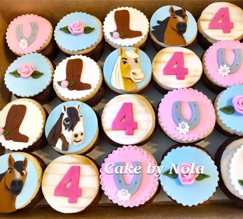 Love this Spirit Riding Free/ shabby chic cupcake collection... #fondantcupcakes #decoratedcupcakes #cupcakestagram #instacupcakes #cupcakesofinstagram #spiritridingfree #cowgirl #cowgirlcupcakes #shabbychic #shabbychiccupcakes #cupcakes Spirit Horse Cupcakes, Spirit Riding Free Cookies, Cowgirl Cupcakes Ideas, Spirit Riding Free Birthday Cake, Horse Cupcakes Ideas, Spirit Cupcakes, Spirit Riding Free Birthday Party, Cowgirl Cupcakes, Horse Cupcakes