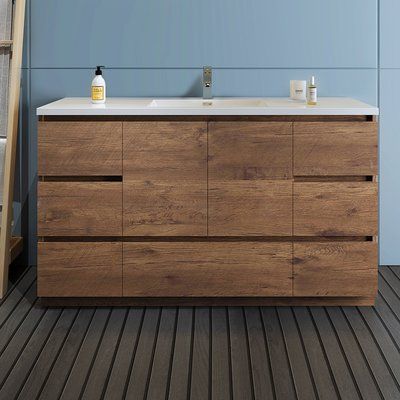 Fresca Senza Tuscany 60" Single Bathroom Vanity Set Base Finish: Modern Bathroom Cabinet, Resin Countertops, Freestanding Bathroom Cabinet, Modern Bathroom Cabinets, Vanity Drawers, Double Sink Bathroom, Double Sink Bathroom Vanity, Sink Countertop, Single Sink Bathroom Vanity