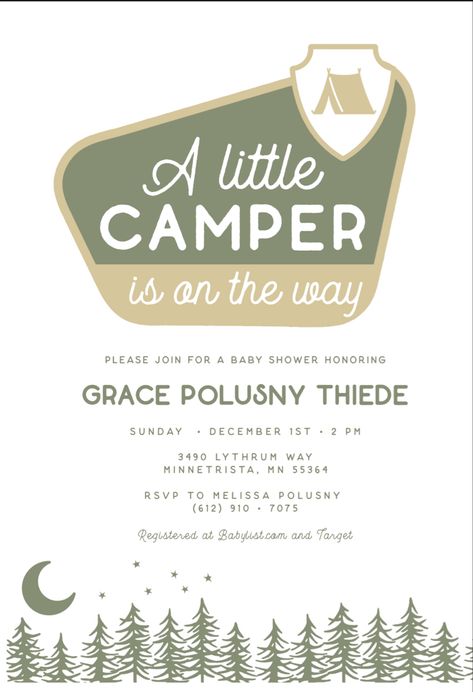 Little Camper Baby Shower Ideas, National Park Baby Shower Ideas, Outdoorsy Baby Shower, Adventure Baby Shower, Brooklyn Baby, Baby Shower Invite, Adventure Camping, Baby Shower Woodland, Baby Shower Theme