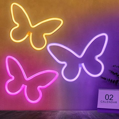 Butterfly Bedroom, Neon Lights Bedroom, Led Wall Decor, Home Decor Pink, Butterfly Lighting, Cute Dorm Rooms, Light For Bedroom, Butterfly Wall Decor, Valentines Day Birthday