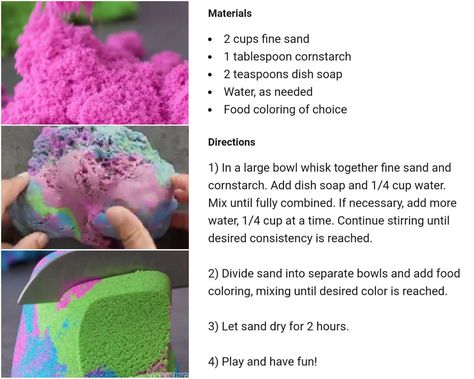 How To Make Kinetic Sand, Diy Kinetic Sand Recipes, Kinetic Sand Diy, Homemade Kinetic Sand, Make Kinetic Sand, Diy Kinetic Sand, Sensory Play Toddlers, Kinetic Sand, Diy Crafts For Girls