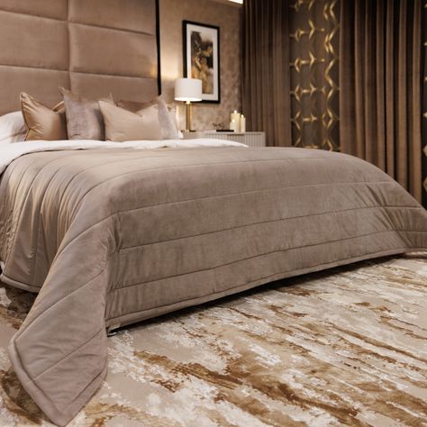 Glam Bed, Oak Decor, Bedroom Furniture Uk, Rowen Homes, Billionaire Homes, Luxury Bedspreads, Must Have Accessories, Velvet Bedspread, Bedroom Design Trends