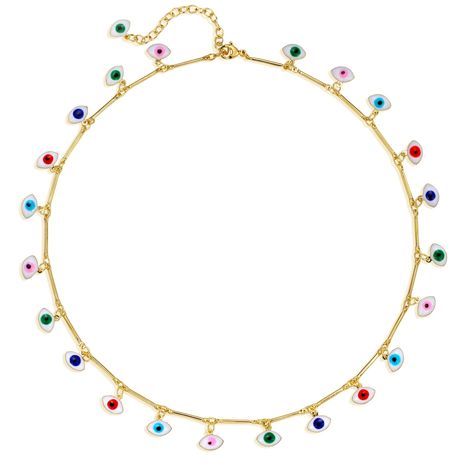 PRICES MAY VARY. COLORFUL EVIL EYE NECKLACE: The length of the evil eye choker necklace is 15 inches with 2 inches extender. 18K GOLD PLATED: Our dainty evil eye necklaces are all plated with 18K gold. They are all plated twice .The gold necklaces are given a lifetime protective finish immediately after the process of plating. Nickel free, lead free, and hypoallergenic. THE MEANING OF EVIL EYE: Wearing and displaying evil eye charms can protect you and your loved ones from eyes full of jealousy Eye Minimalist, Gold Evil Eye Necklace, Evil Eye Necklace Gold, Gold Choker Necklace, Gold Necklaces, Gold Choker, Evil Eye Charm, Evil Eye Necklace, Necklace Dainty